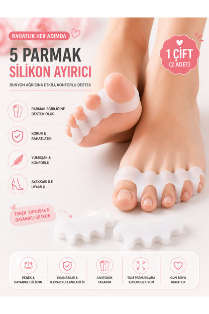 Silikon 5-Parmak Ayırıcı Makara Atel Halluks Valgus & Bunyon Koruyucu Kemik Çıkıntısı Düzeltici